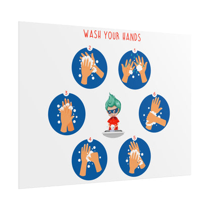 Rolled Posters - Super kiddo teaching how to wash hands - [[{"value":"Wonderwear Kid"}]]