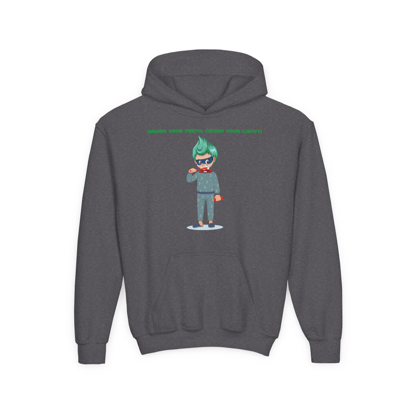 Youth Heavy Blend Hooded Sweatshirt - Super kiddo brushing teeth