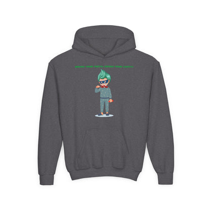 Youth Heavy Blend Hooded Sweatshirt - Super kiddo brushing teeth - [[{"value":"Wonderwear Kid"}]]