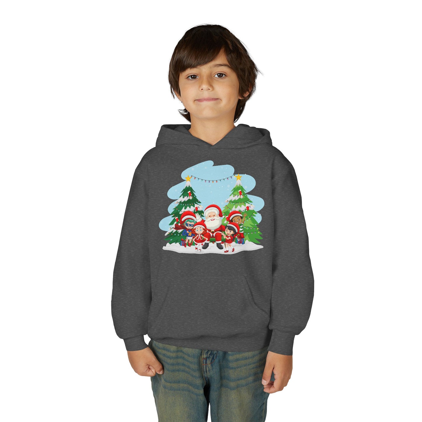 Youth Heavy Blend Hooded Sweatshirt - Super kiddo with santa claus