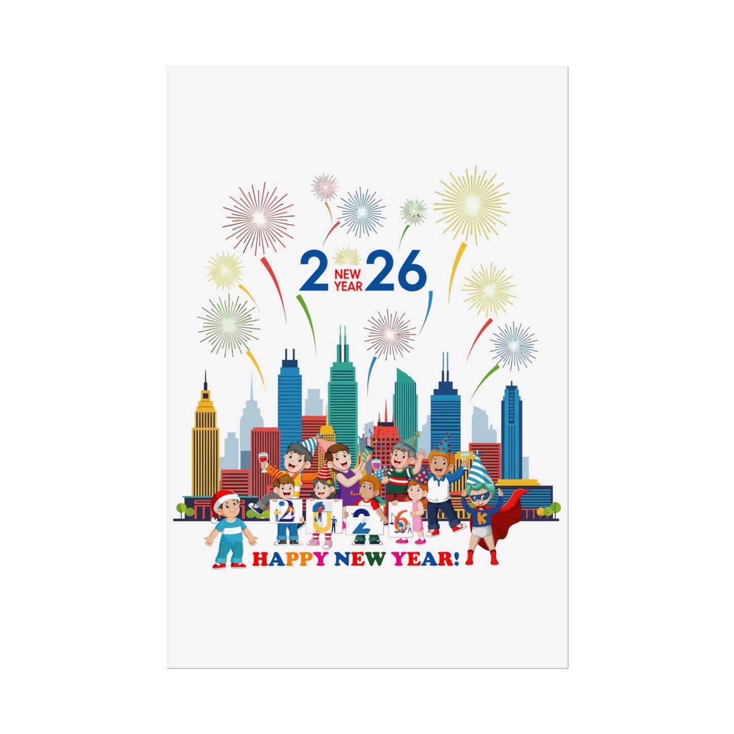 Rolled Posters - Happy new year with fireworks - [[{"value":"Wonderwear Kid"}]]