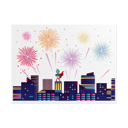 Rolled Posters - Super kiddo with fireworks - [[{"value":"Wonderwear Kid"}]]
