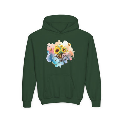 Youth Heavy Blend Hooded Sweatshirt - Sunflower Bicycle Printify