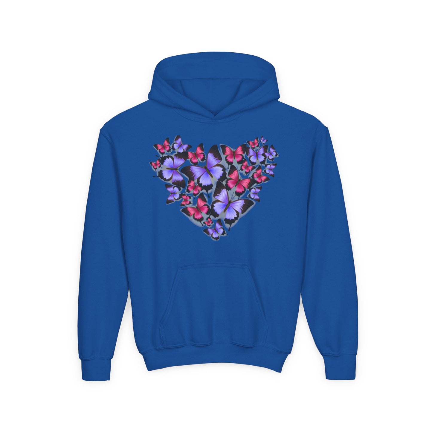 Youth Heavy Blend Hooded Sweatshirt -  Heart shape monarch butterfly