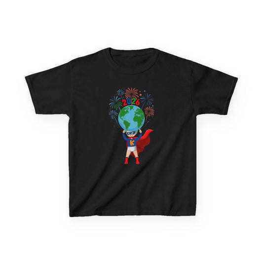 Kids Heavy Cotton™ Tee - Super kiddo holding globe - [[{"value":"Wonderwear Kid"}]]