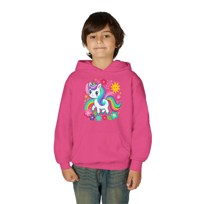 Youth Heavy Blend Hooded Sweatshirt - Unicorn with flowers Printify