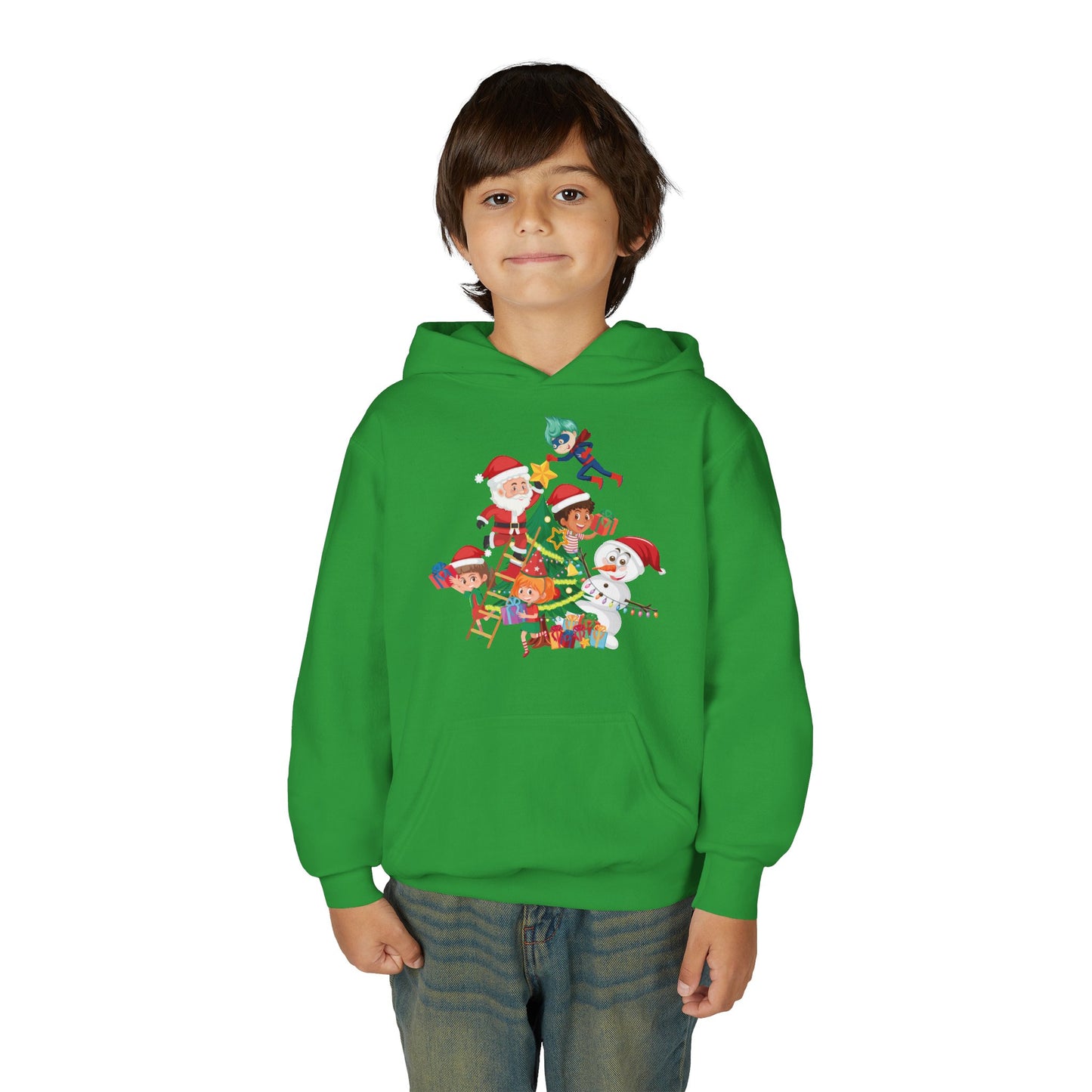 Youth Heavy Blend Hooded Sweatshirt - Super kiddo making christmas tree