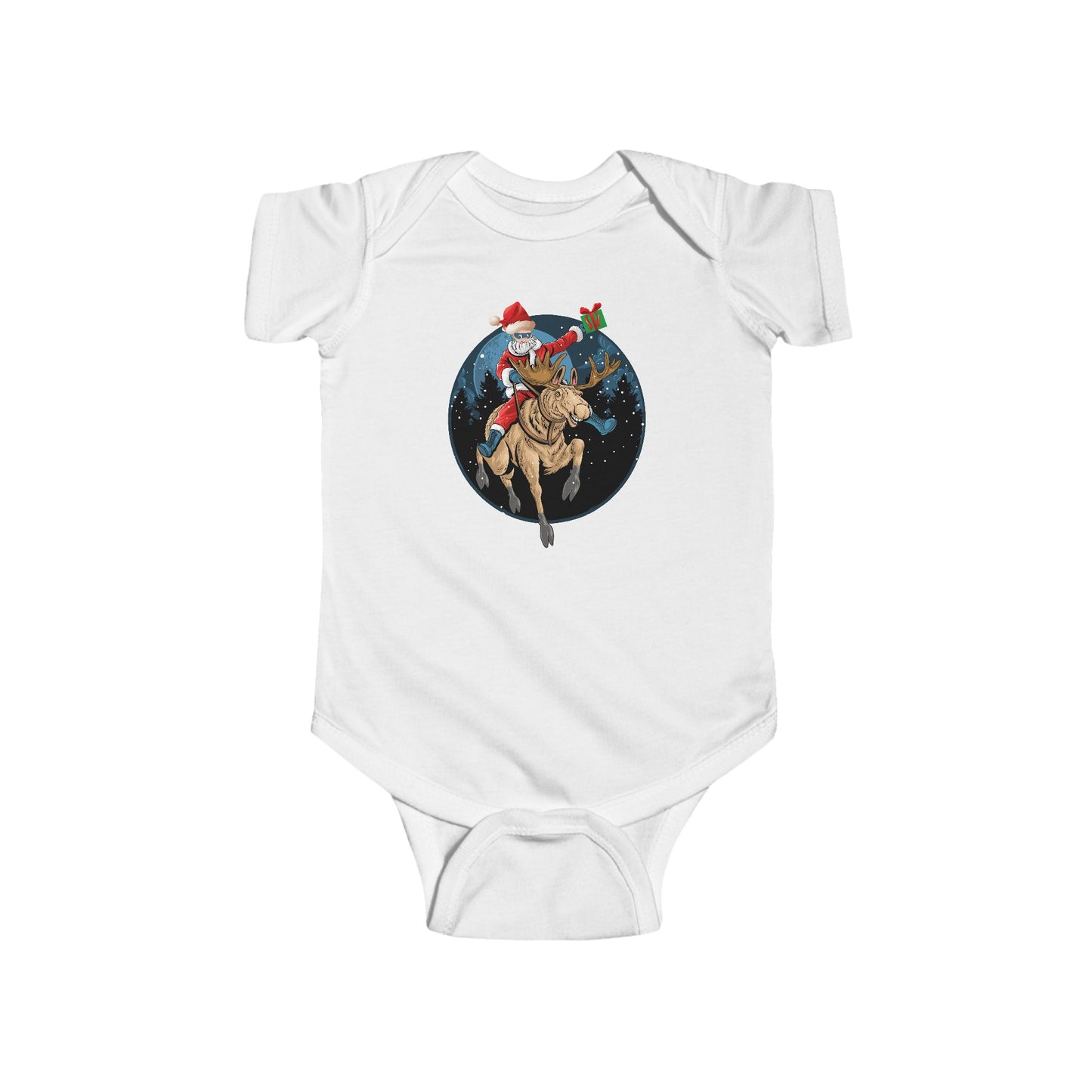 Infant Bodysuit - Super kiddo riding a reindeer - [[{"value":"Wonderwear Kid"}]]