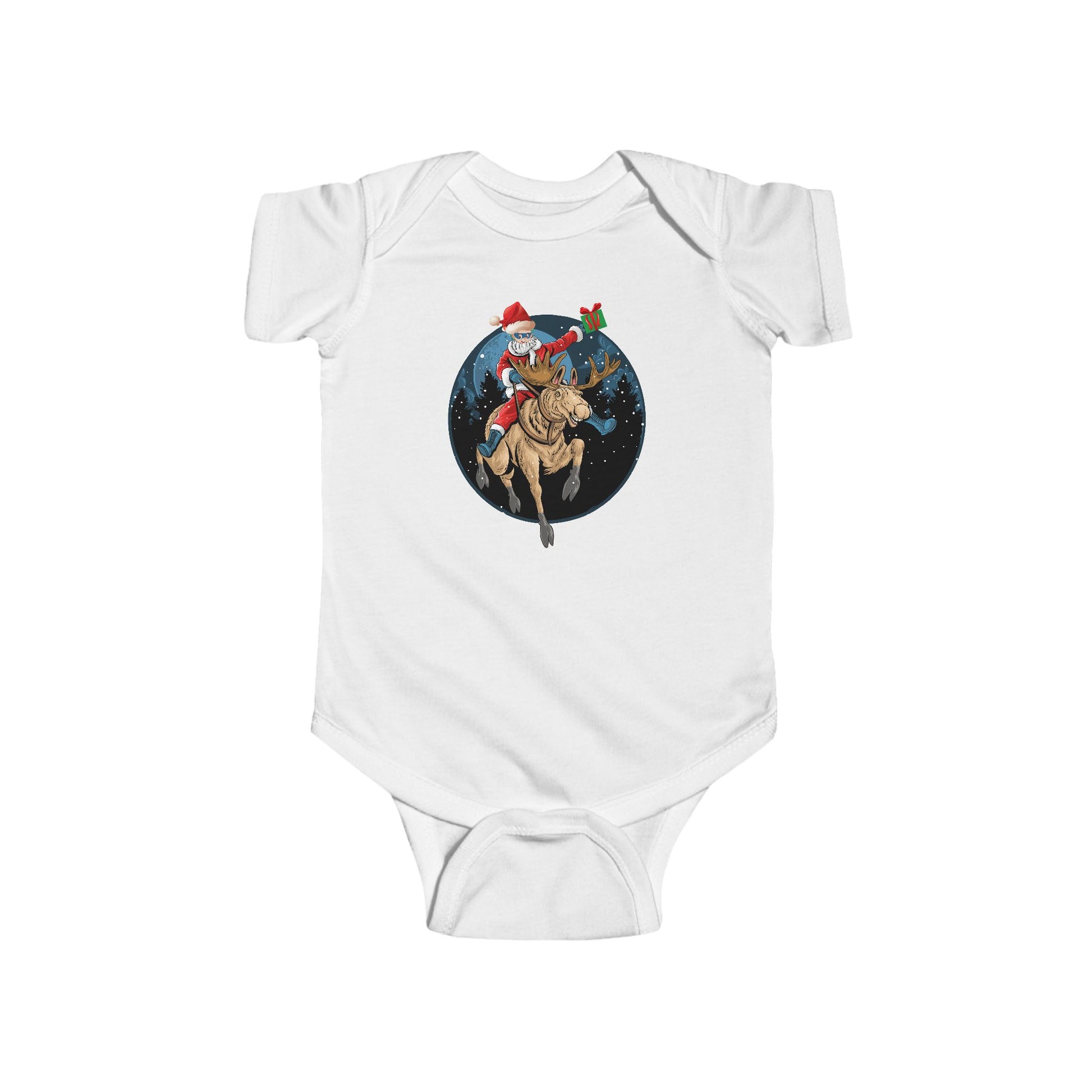 Infant Bodysuit - Super kiddo riding a reindeer - [[{"value":"Wonderwear Kid"}]]