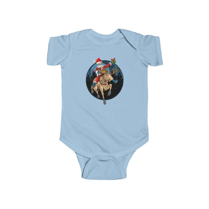 Infant Bodysuit - Super kiddo riding a reindeer - [[{"value":"Wonderwear Kid"}]]
