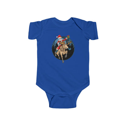 Infant Bodysuit - Super kiddo riding a reindeer - [[{"value":"Wonderwear Kid"}]]
