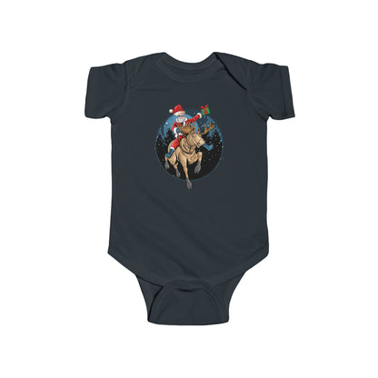 Infant Bodysuit - Super kiddo riding a reindeer - [[{"value":"Wonderwear Kid"}]]