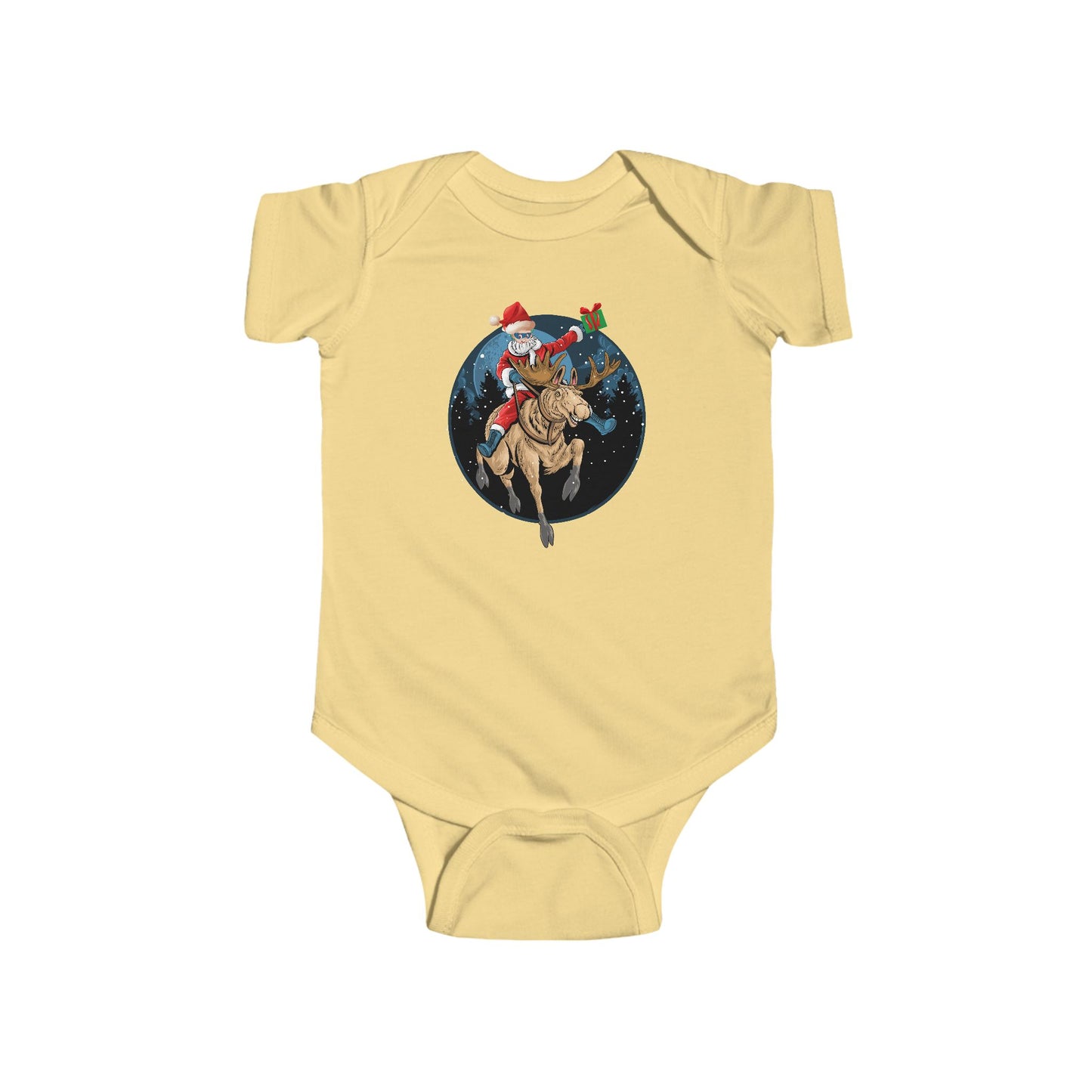 Infant Bodysuit - Super kiddo riding a reindeer - [[{"value":"Wonderwear Kid"}]]