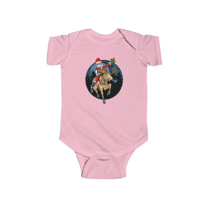 Infant Bodysuit - Super kiddo riding a reindeer - [[{"value":"Wonderwear Kid"}]]