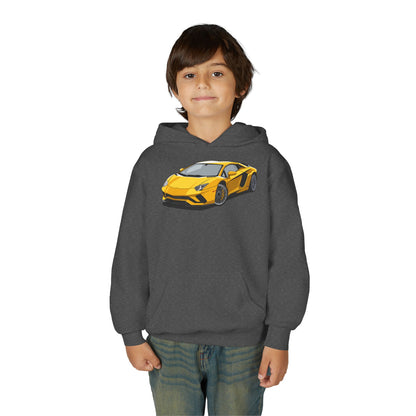 Youth Heavy Blend Hooded Sweatshirt - Yellow super car Printify