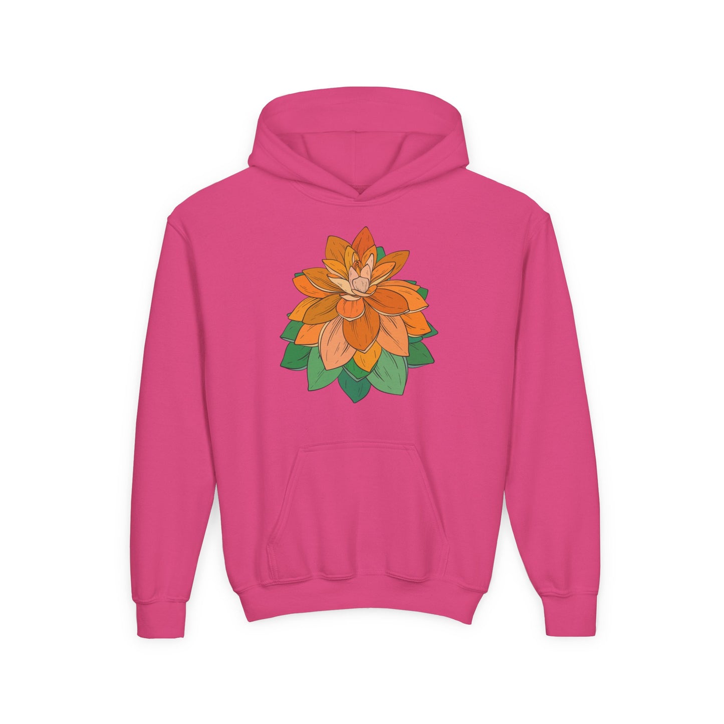 Youth Heavy Blend Hooded Sweatshirt - Orange flower