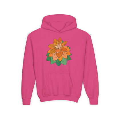 Youth Heavy Blend Hooded Sweatshirt - Orange flower Printify