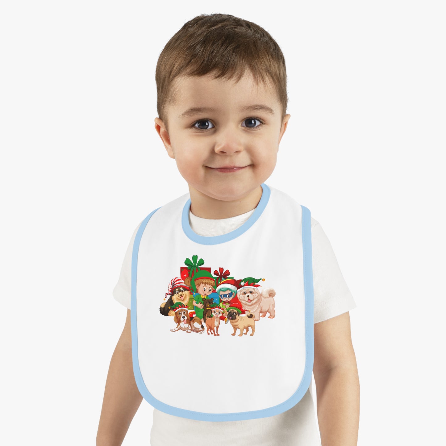 Baby Bib - Christmas with super kiddo pet friends without text