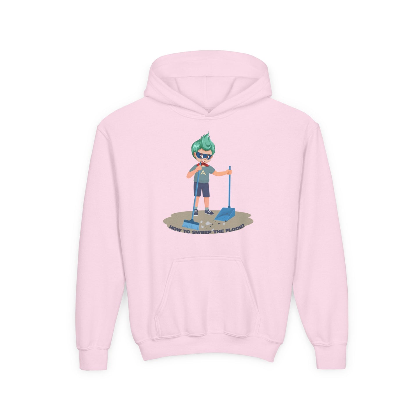 Youth Heavy Blend Hooded Sweatshirt - Super kiddo sweeping floor