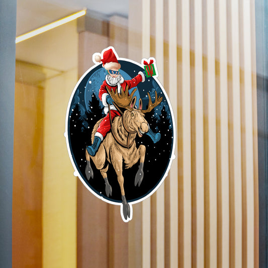 Christmas Kiss-Cut Vinyl Decals – Super kiddo riding a reindeer - [[{"value":"Wonderwear Kid"}]]