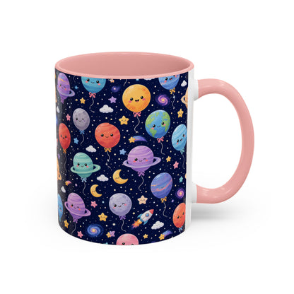 Accent Coffee Mug (11/15 oz) - Kawaii Space Balloon Planet