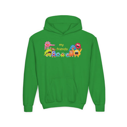 Youth Heavy Blend Hooded Sweatshirt - Colorful Monster Friends Printify