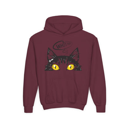 Youth Heavy Blend Hooded Sweatshirt -  Whos there cat Printify