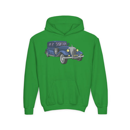 Youth Heavy Blend Hooded Sweatshirt -  vintage retro car Printify