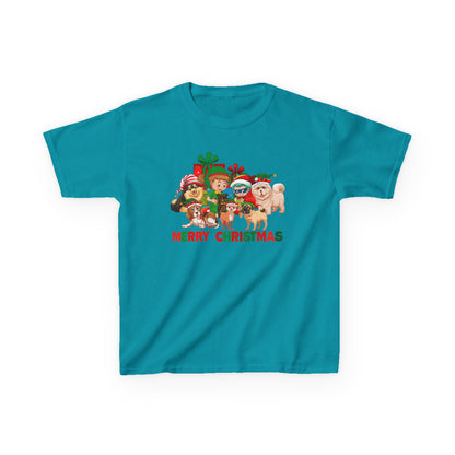 Kids Heavy Cotton™ Tee - Christmas with super kiddo pet friends with text - [[{"value":"Wonderwear Kid"}]]