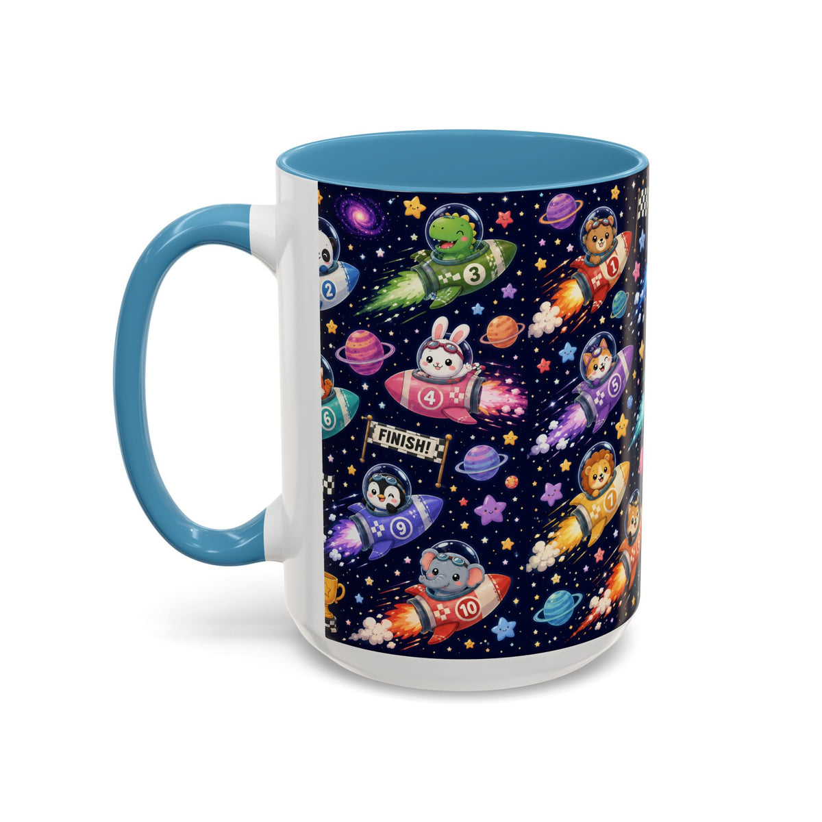 Accent Coffee Mug (11/15 oz) - Kawaii Cosmic Animal Rocket Race