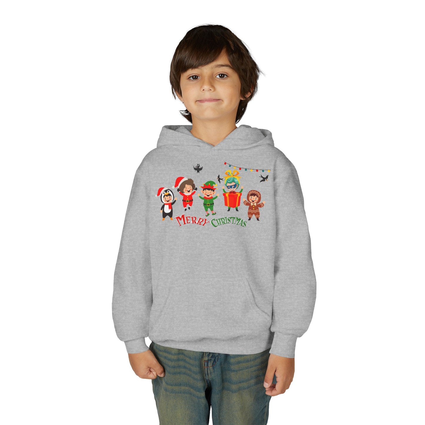 Youth Heavy Blend Hooded Sweatshirt - Merry christmas by super kiddo and friends