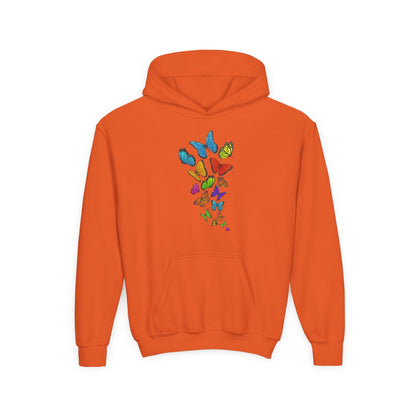 Youth Heavy Blend Hooded Sweatshirt - Group of colorful butterflies Printify