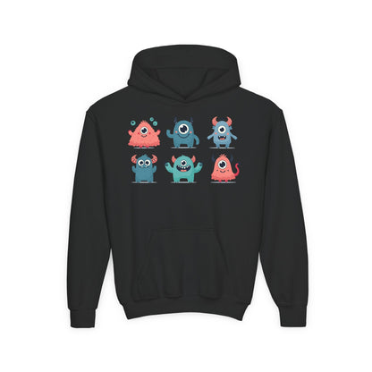 Youth Heavy Blend Hooded Sweatshirt -  Group of cute little monsters Printify