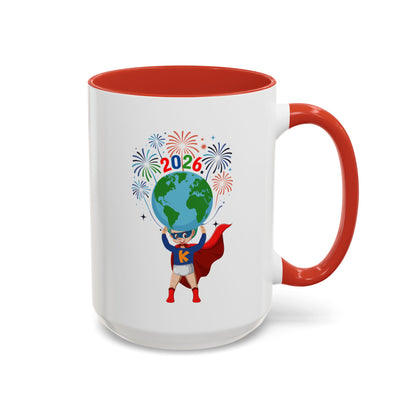 Accent Coffee Mug - Super kiddo holding globe - [[{"value":"Wonderwear Kid"}]]
