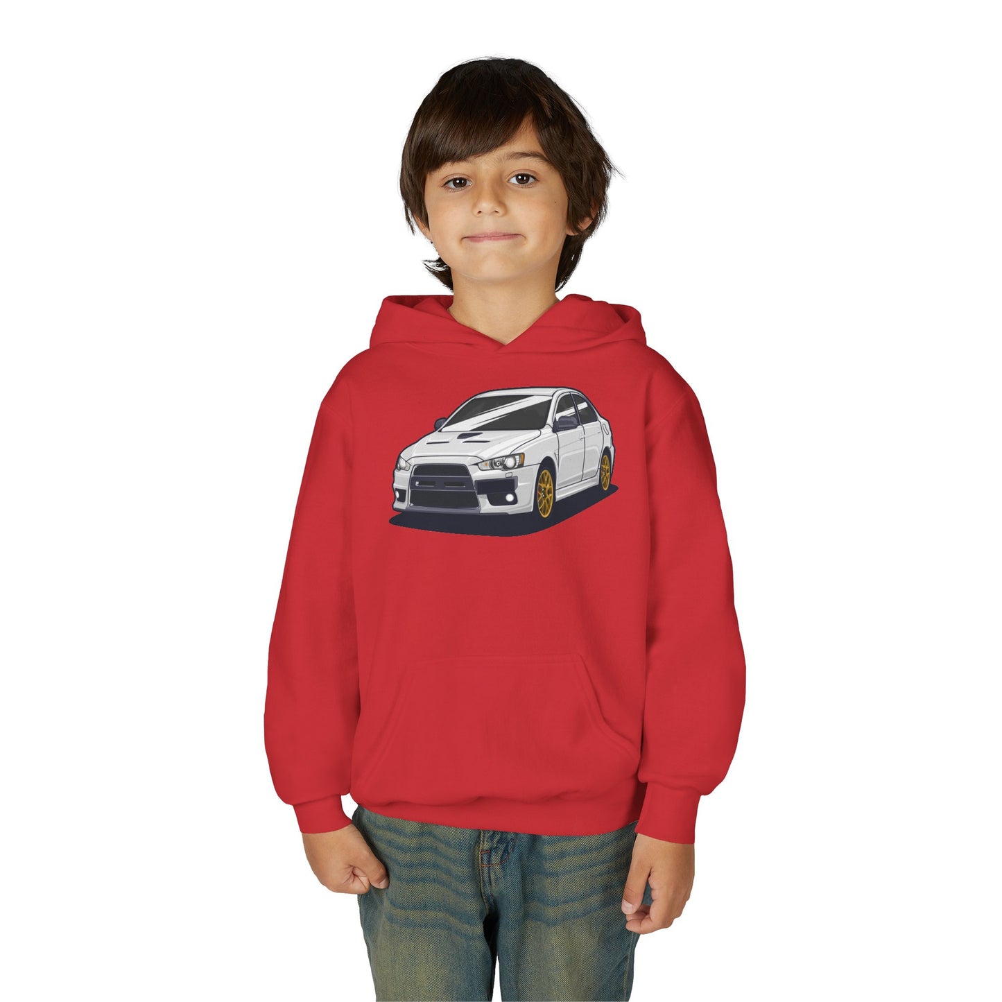 Youth Heavy Blend Hooded Sweatshirt - White car
