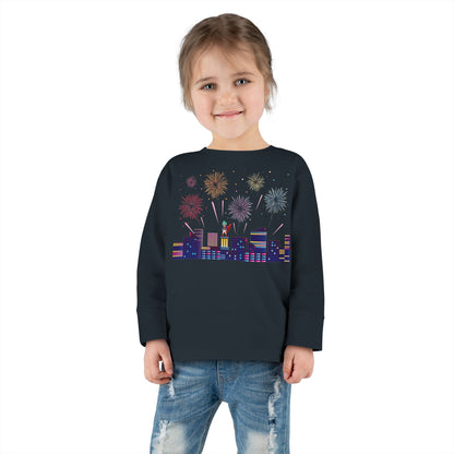 Toddler Long Sleeve Tee - Super kiddo with fireworks - [[{"value":"Wonderwear Kid"}]]