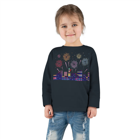 Toddler Long Sleeve Tee - Super kiddo with fireworks - [[{"value":"Wonderwear Kid"}]]