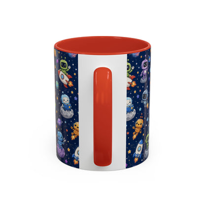 Galactic Robots Accent Coffee Mug — Cute Space Astronaut Pattern (11/15 oz)