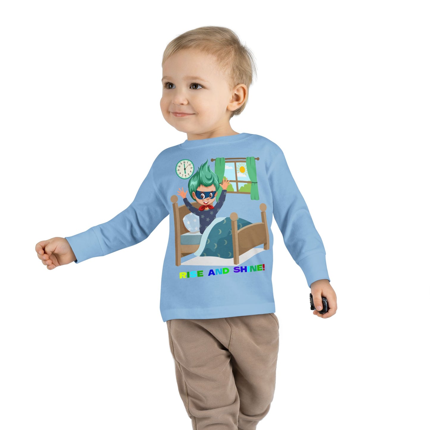 Toddler Long Sleeve Tee - Super kiddo teaches us to wake up early - [[{"value":"Wonderwear Kid"}]]