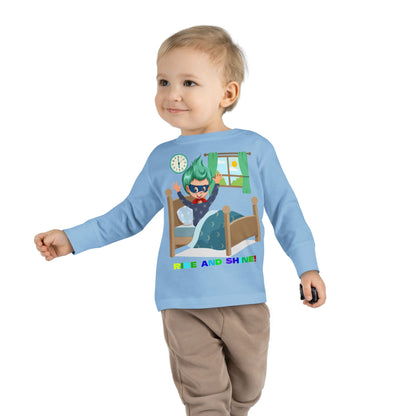 Toddler Long Sleeve Tee - Super kiddo teaches us to wake up early - [[{"value":"Wonderwear Kid"}]]