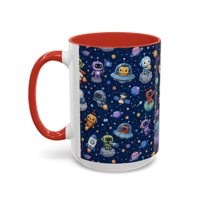 Galactic Robots Accent Coffee Mug — Cute Space Astronaut Pattern (11/15 oz)