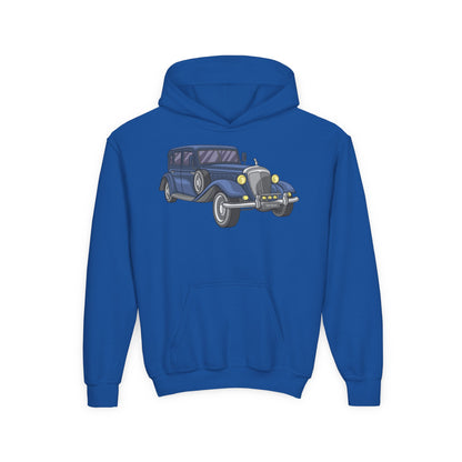 Youth Heavy Blend Hooded Sweatshirt -  vintage retro car Printify