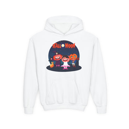 Youth Heavy Blend Hooded Sweatshirt - Super kiddo wearing pumpkin - [[{"value":"Wonderwear Kid"}]]