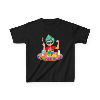 Kids Heavy Cotton™ Tee - super kiddo eating healthy food - [[{"value":"Wonderwear Kid"}]]