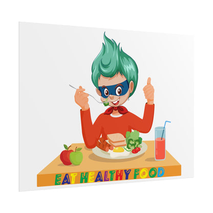 Rolled Posters - Super kiddo eating healthy breafast - [[{"value":"Wonderwear Kid"}]]