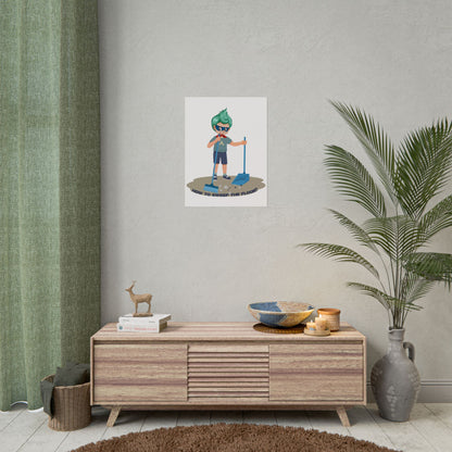Rolled Posters - Super kiddo sweeping floor - [[{"value":"Wonderwear Kid"}]]