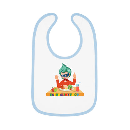 Baby Bib - Super kiddo eating healthy breafast - [[{"value":"Wonderwear Kid"}]]