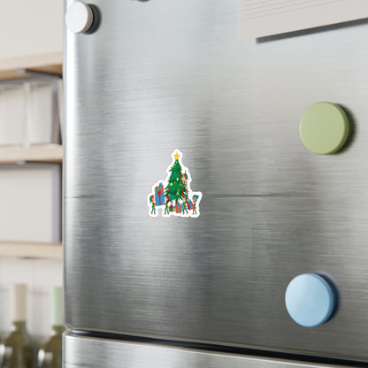 Christmas Kiss-Cut Vinyl Decals – Super kiddo putting gifts on christmas tree - [[{"value":"Wonderwear Kid"}]]