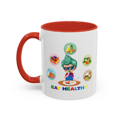 Accent Coffee Mug - Supper kiddo showing healthy food to eat - [[{"value":"Wonderwear Kid"}]]