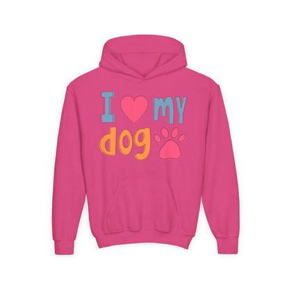Youth Heavy Blend Hooded Sweatshirt - I love my dog Printify